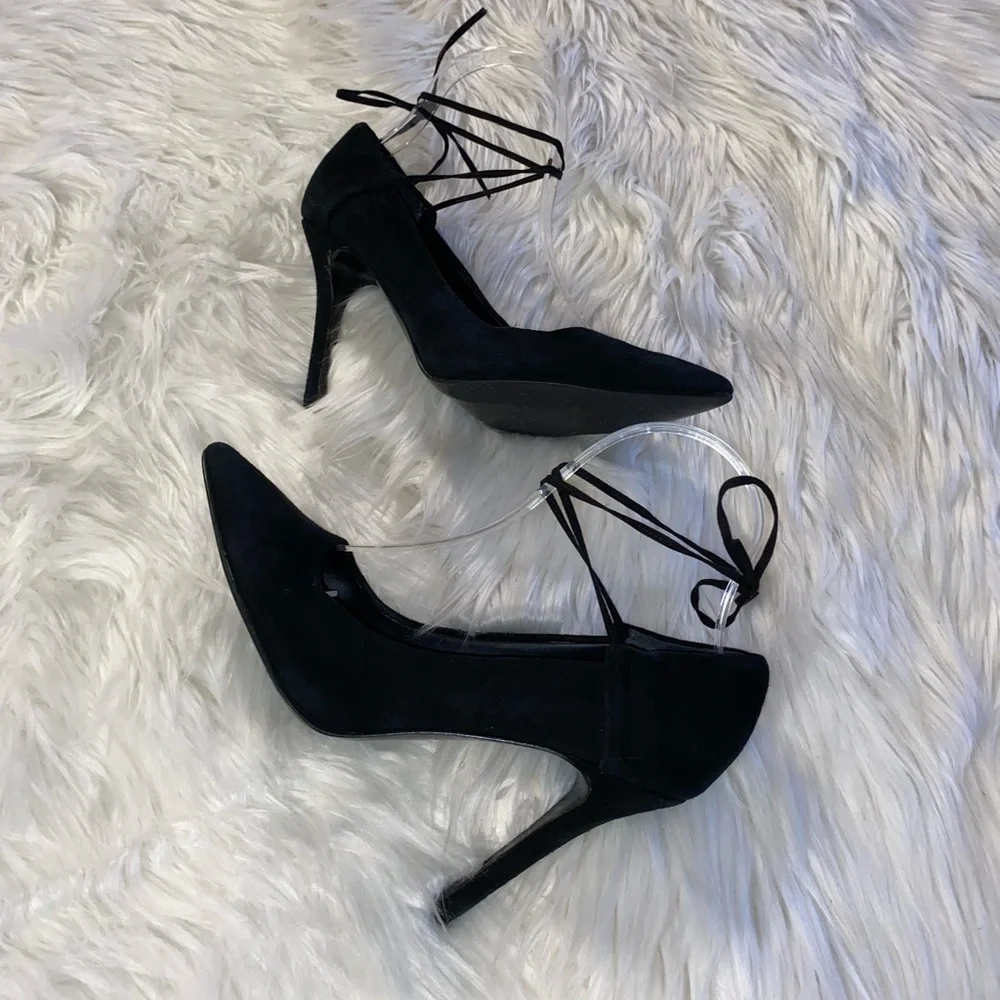 Guess black micro suede black size 8.5 lace up heels
